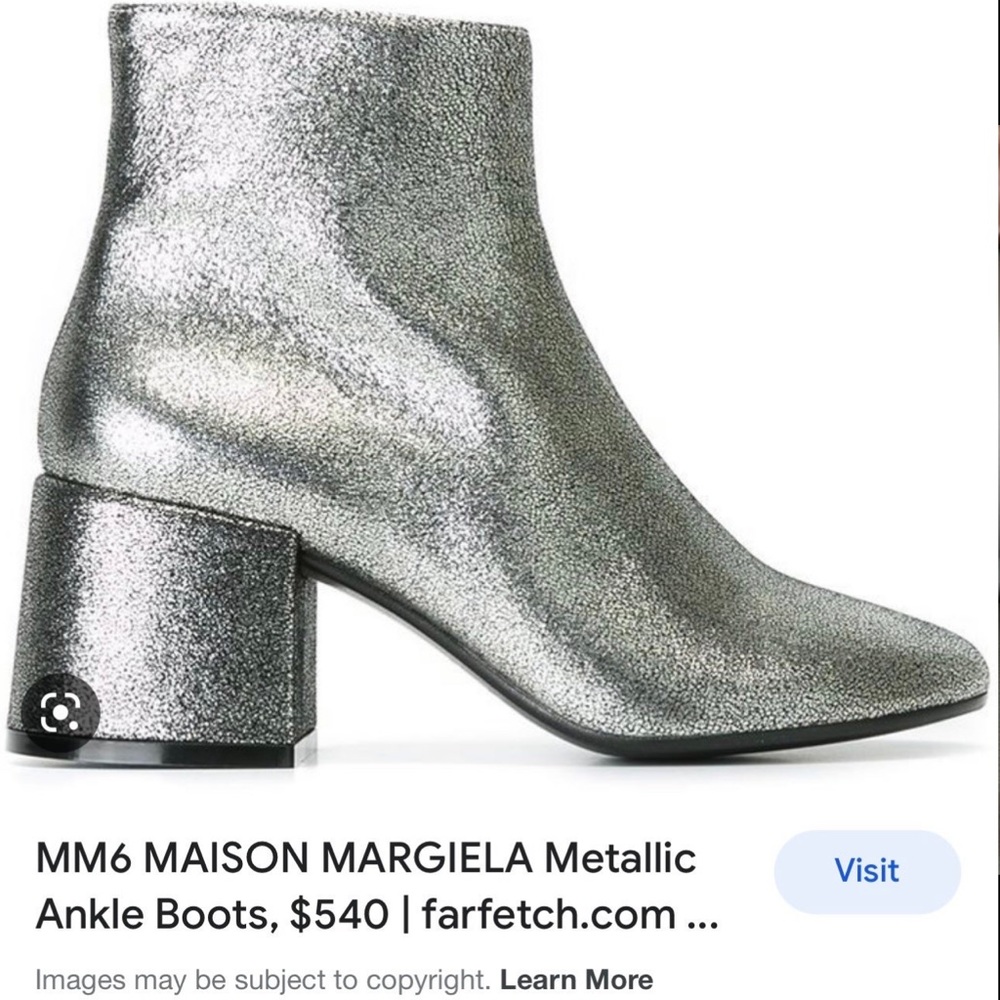 MM6 Maison Martin Margiela Silver Metallic Leather Block Heel Boots 37.5 7